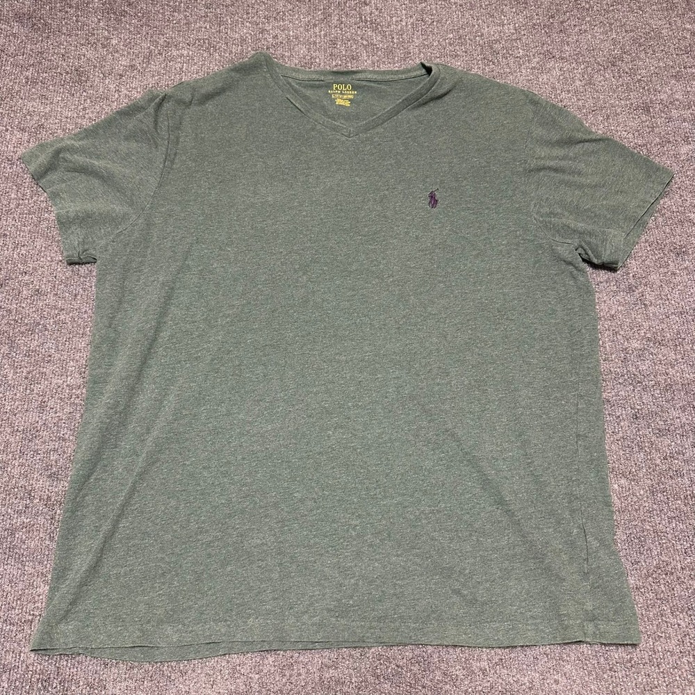 Polo Ralph Lauren Mens V-Neck T-Shirt Green Heather Pony Logo Large